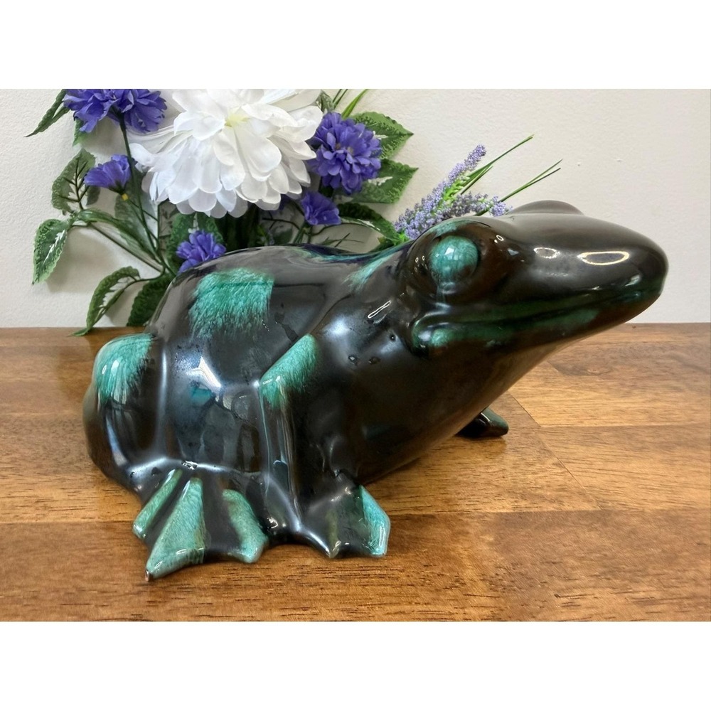 Vintage Blue Mountain Pottery Frog Figurine Large Canadian Art Green‎ Drip Glaze